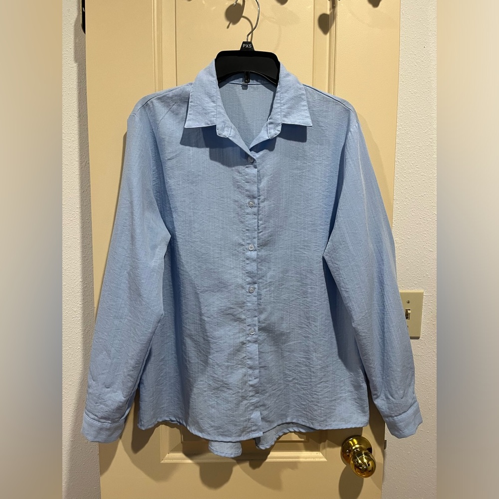 🔷 Long sleeve button down cotton/linen top. Size large. EUC. 🔷